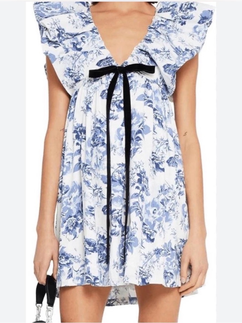 Babydoll Mini Dress Toile Blue and White